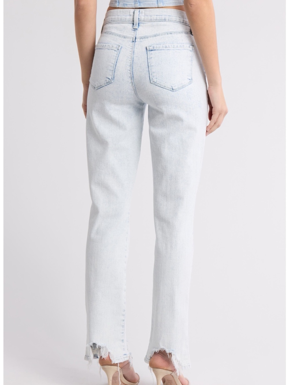 L’AGENCE High Waist Slim Harmon Jeans Electra Acid Wash Distressed Raw Hem 25 - Picture 14 of 14